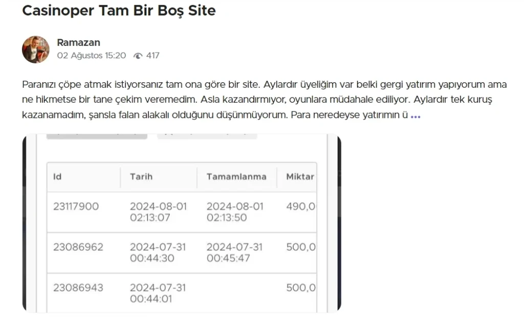 Casinoper Görüşler: Kullanıcı Yorumları ve Deneyimler